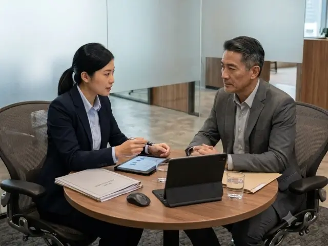 DHA+ pac | Our Expertise - Specialised | An Asian businesswoman presents tablet data during a focused one-on-one discussion with a client about specialized insolvency cases.